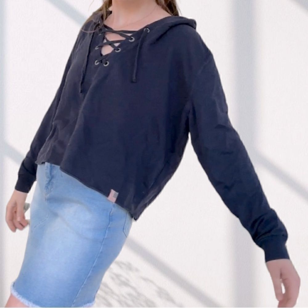 Ralph Lauren Denim & Supply Navy Cropped Hoodie Sweatshirt Large‎